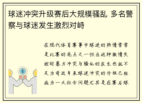 球迷冲突升级赛后大规模骚乱 多名警察与球迷发生激烈对峙